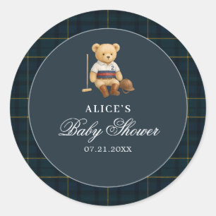 Teddy Bear Sport Navy Blue Baby Dusche Runder Aufkleber
