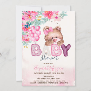 Teddy Bear Spring Flowers Babydusche Einladung