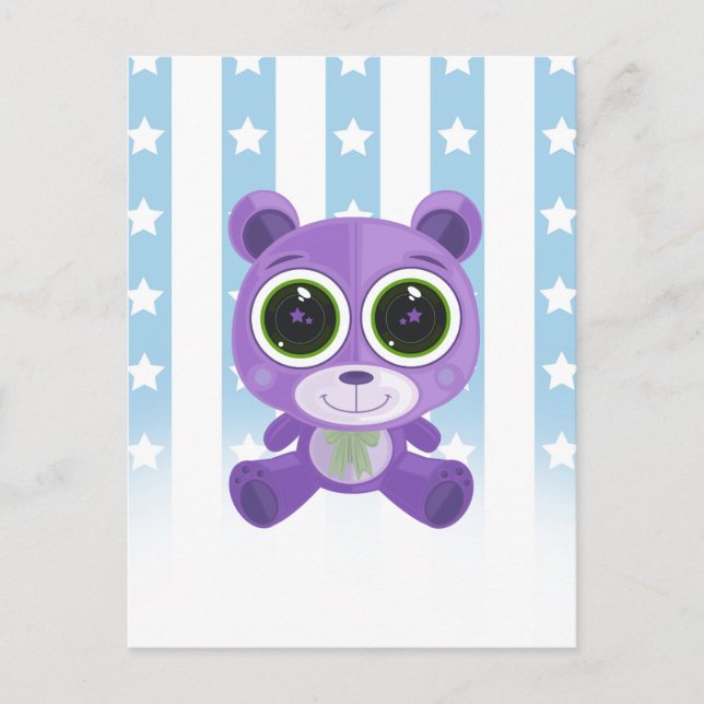 Teddy Bear - Star Eye Lila Postkarte (Vorderseite)