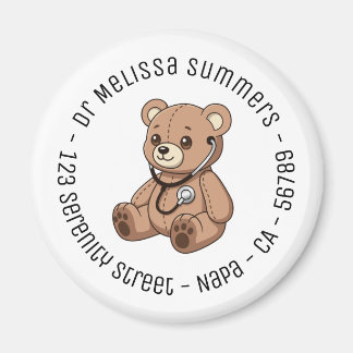 Teddy Bear Stethoscope Pediatrician Round Text Magnet