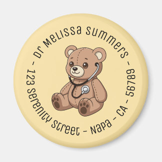Teddy Bear Stethoscope Pediatrician Round Yellow Magnet