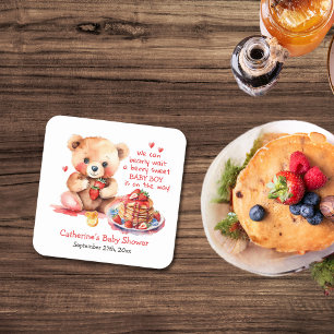 Teddy Bear Strawberry Pancake Brunch Babydusche Rechteckiger Pappuntersetzer