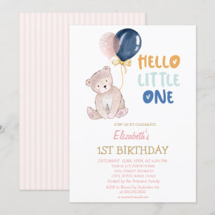 Teddy Bear Striped Hello Little One Geburtstag Einladung