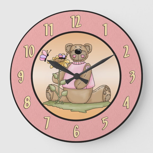Teddy Bear Summer Wall Clock Große Wanduhr (Vorderseite)