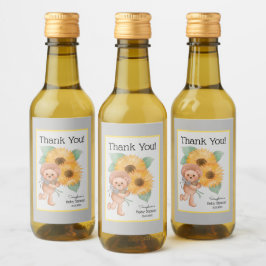 Teddy Bear Sunflower Baby Dusche Vielen Dank Weinetikett