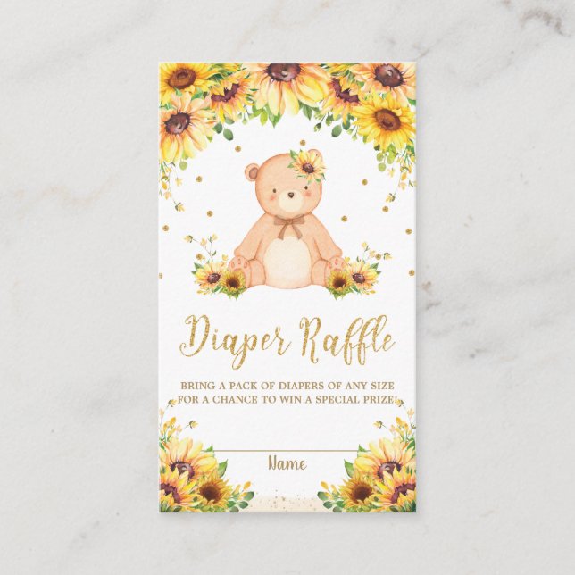 Teddy Bear Sunflower Baby Dusche Windelwanne Winde Begleitkarte (Vorderseite)