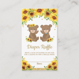 Teddy Bear Sunflower Twins Boy Girl Diaper Raffle Begleitkarte