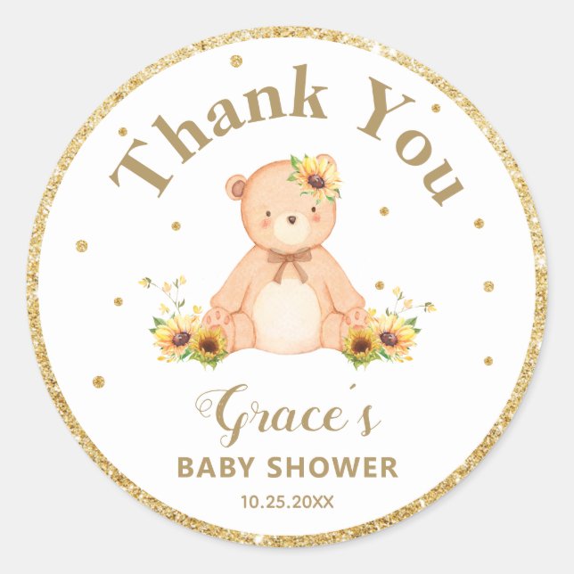 Teddy Bear Sunflower Vielen Dank für Ihr Interesse Runder Aufkleber (Vorderseite)