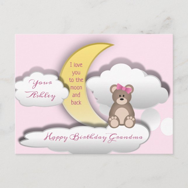Teddy Bear sur la Lune Carte postale Anniversaire (Devant)