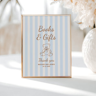 Teddy Bear Tan Blue Stripes Baby Dusche Poster