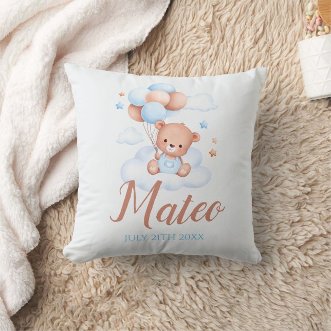 Teddy Bear Tan und Blue Baby Boy Dusche Party Gesc Kissen (Decke)