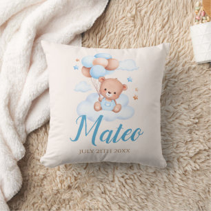 Teddy Bear Tan und Blue Baby Boy Dusche Party Gesc Kissen