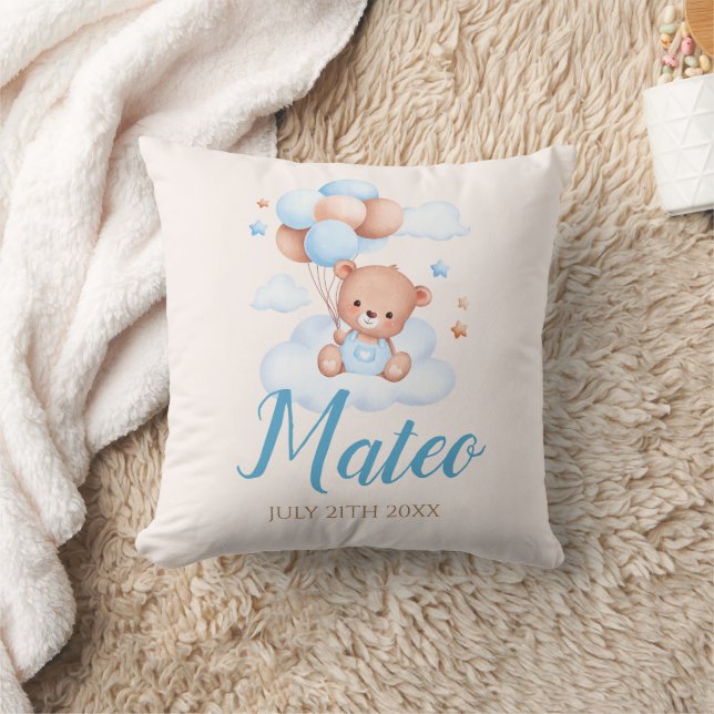 Teddy Bear Tan und Blue Baby Boy Dusche Party Gesc Kissen (Decke)