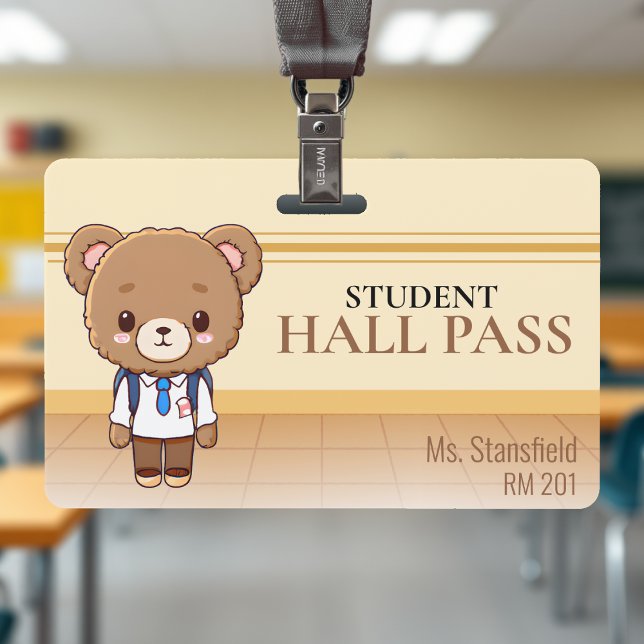 Teddy Bear Teacher School Hall Pass Ausweis (Teddy Bear Teacher School Classroom Hall Pass Badge
)