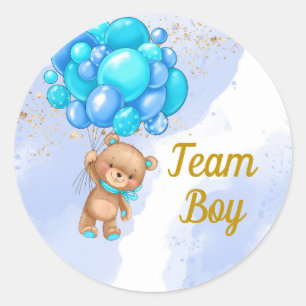 Teddy Bear Team Boy Gender Reveal Party Runder Aufkleber