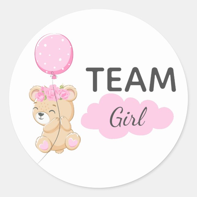 Teddy Bear Team Girl Gender Reveal Party Runde Runder Aufkleber (Vorderseite)