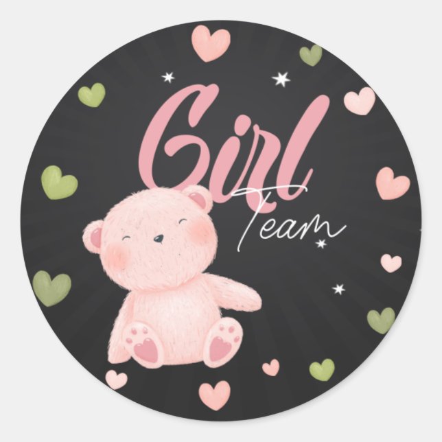 Teddy Bear Team Girl Gender Reveal Sticker (Vorderseite)