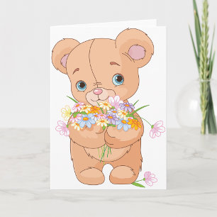 Teddy Bear Tenant Un Bouquet Cartes De Voeux