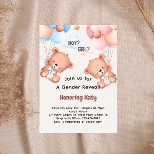 Teddy Bear Theme Baby Gender Reveal Einladung