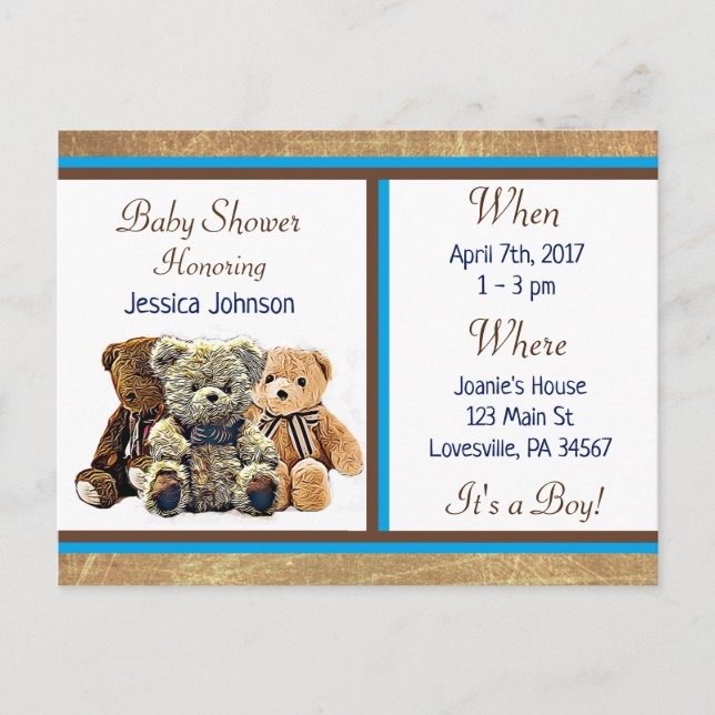 Teddy Bear Themed Boy's Baby Shower Einladung (Vorderseite)