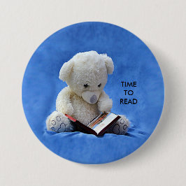 Teddy Bear Time to Read Blue Stuffanimal, ZKOA Button