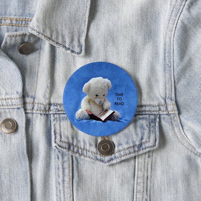 Teddy Bear Time to Read Blue Stuffanimal, ZKOA Button (Beispiel)
