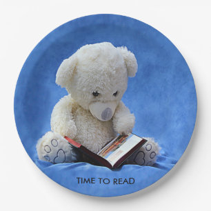 Teddy Bear Time to Read Blue Stuffed Animal, ZKOA Pappteller