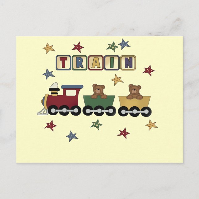 Teddy Bear Train Tshirts und Geschenke Postkarte (Vorderseite)