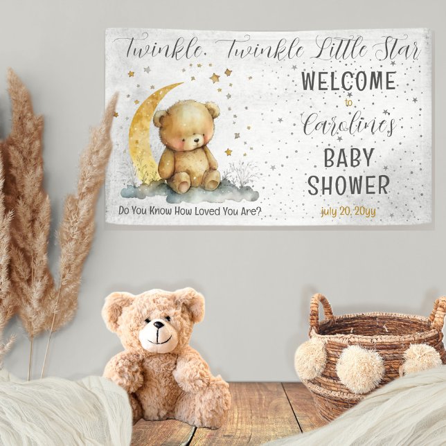 Teddy Bear Twinkle Twinkle Little Star Baby Dusche Banner (Create an enchanting baby shower with our Teddy Bear Twinkle Twinkle Little Star collection.  )