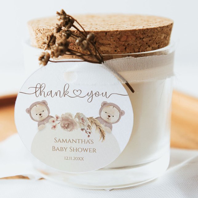 Teddy Bear Twins Baby Shower Boho Floral Geschenkanhänger (Von Creator hochgeladen)