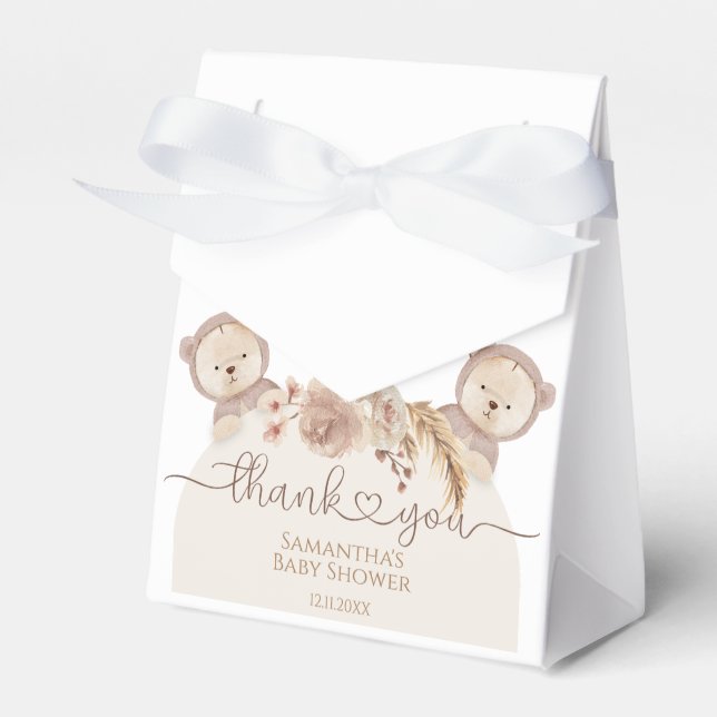 Teddy Bear Twins Baby Shower Boho Floral Geschenkschachtel (Vorderseite)