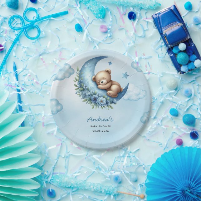 Teddy Bear über der Mond Babydusche Pappteller (Party)