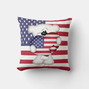 Teddy Bear und Big USA Flag Herz Kissen