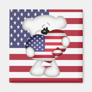 Teddy Bear und Big USA Flag Herz Magnet