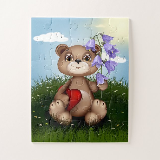 Teddy Bear und Blume mit rotem Herzen (Vertikal)
