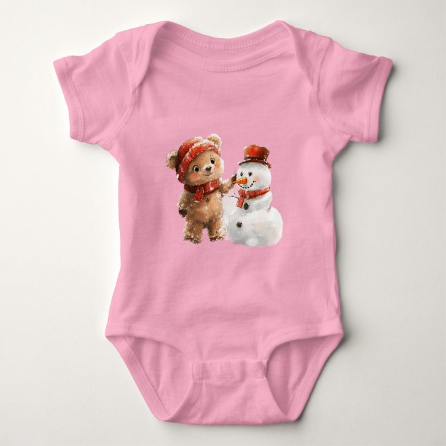 Teddy Bear und Snowman Baby Strampler (Vorderseite)