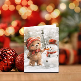 Teddy Bear und Snowman Karte