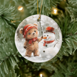 Teddy Bear und Snowman Keramik Ornament