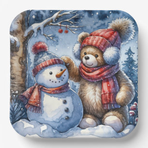 Teddy Bear und Snowman Pappteller