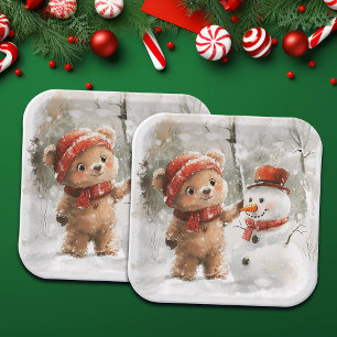Teddy Bear und Snowman Pappteller
