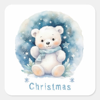 Teddy Bear und Weihnachten Quadratischer Aufkleber