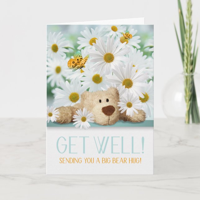 Teddy Bear und White Daisy Garden werden gut Karte (Vorderseite)