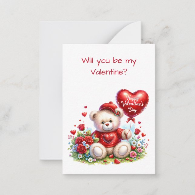 Teddy Bear Valentine Class Exchange Flat Card Mitteilungskarte (Vorderseite)
