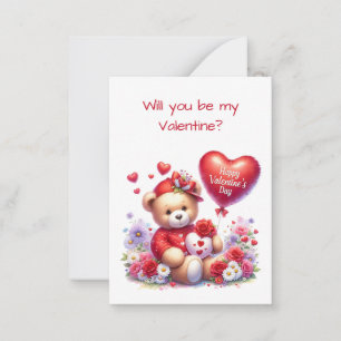 Teddy Bear Valentine's Day Flat Card Mitteilungskarte
