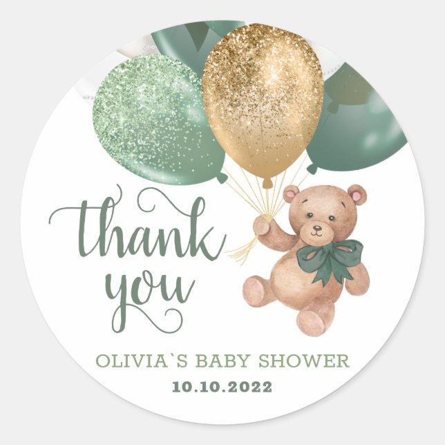 Teddy Bear Vielen Dank Baby Dusche Gefallen Gesche Runder Aufkleber (Vorderseite)