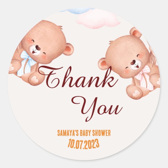Teddy Bear Vielen Dank Baby Dusche Runder Aufkleber (Vorderseite)