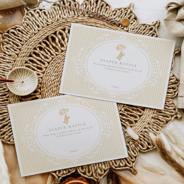 Teddy Bear Vintage Baby Shower Diaper Raffle Begleitkarte (Von Creator hochgeladen)