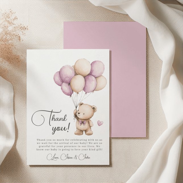 Teddy Bear Violet Lila Beige Balloons Vielen Dank Dankeskarte (Von Creator hochgeladen)