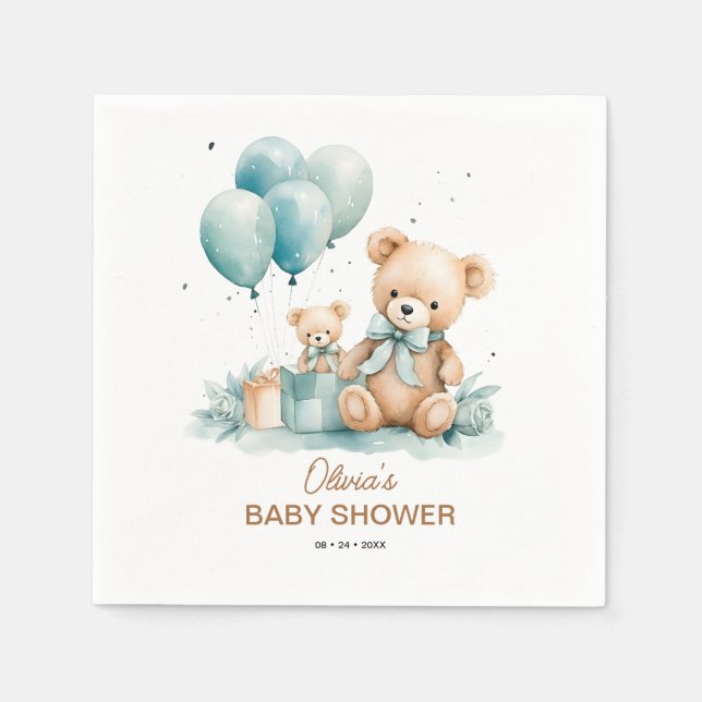 Teddy Bear Wasserfarbe Babydusche Serviette (Vorderseite)