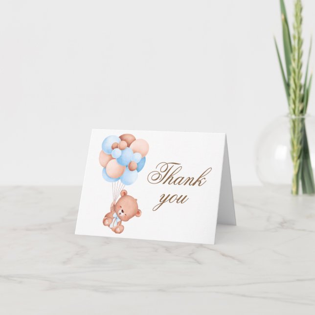 Teddy Bear Watercolor Babydusche Danke Karte (Vorderseite)